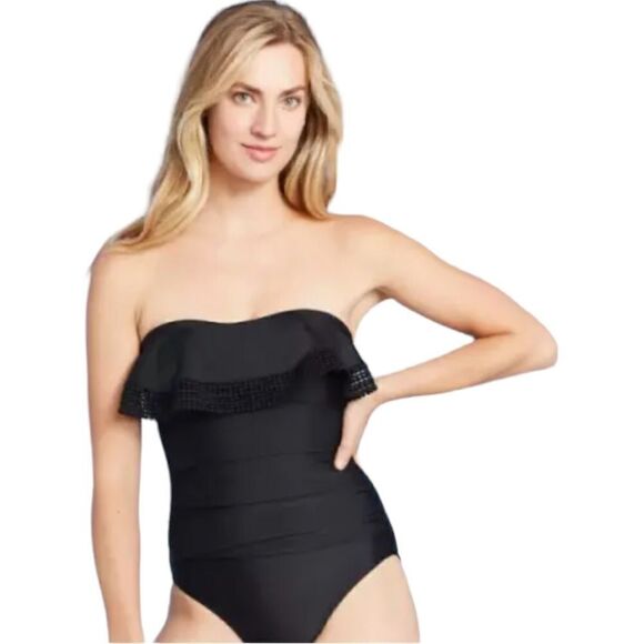 Kona Sol Black Strapless Crochet One Piece Swimsuit - Picture 1 of 10
